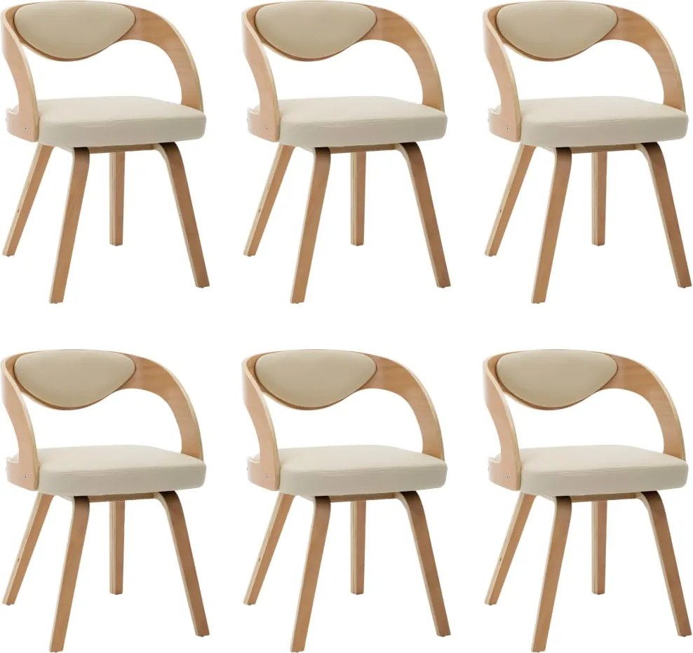 vidaXL Scaune sufragerie 6 buc. lemn curbat crem și piele artificială