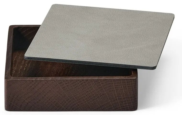 Cutie de depozitare gri deschis-maro din lemn și din piele ecologică cu capac, decorativă 11x11x3,5 cm Square Nupo – LIND DNA