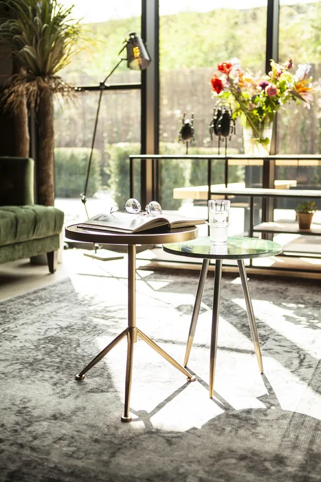 Masuta de cafea rotunda din metal si sticla Nebula 42x42x54 cm verde