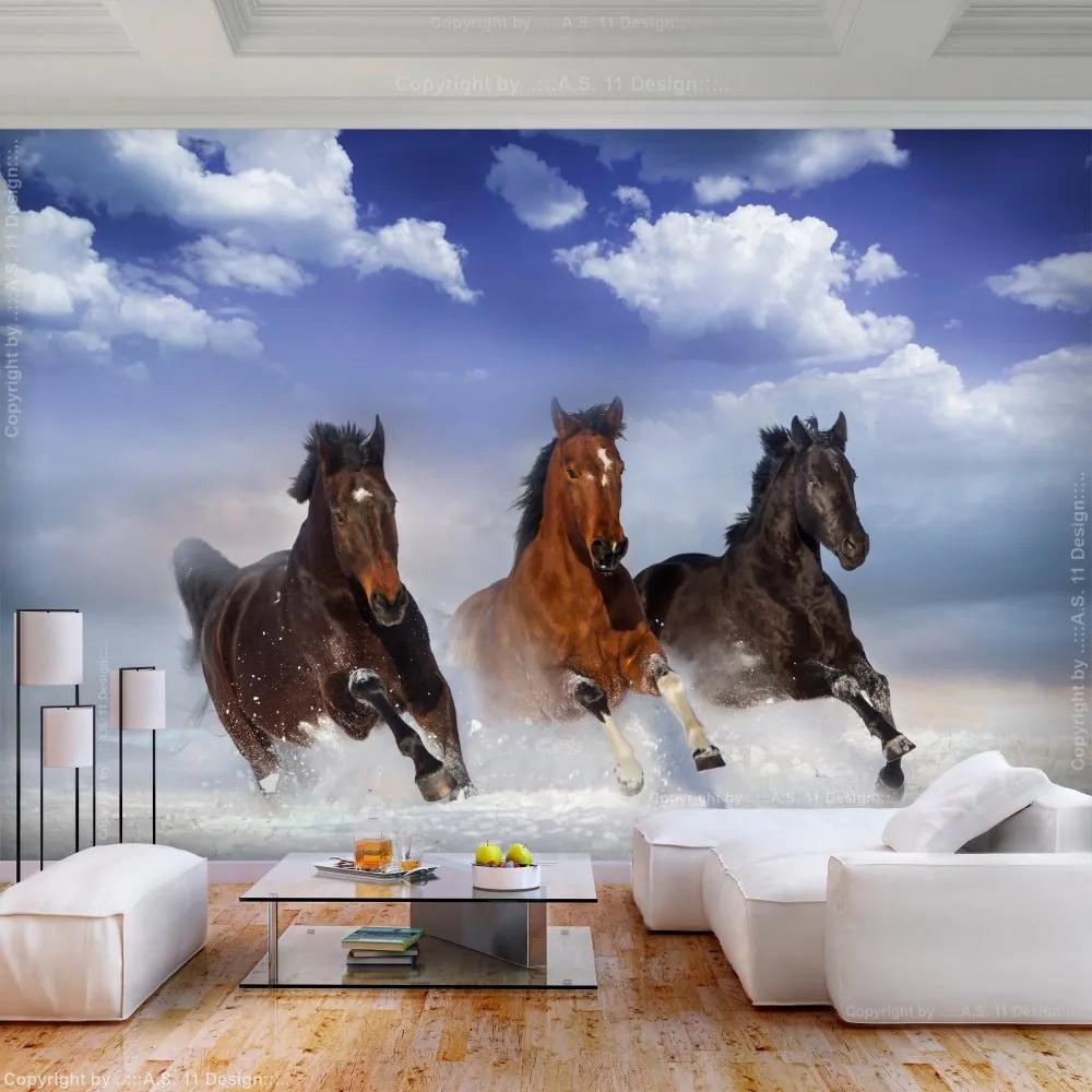 Fototapet Bimago - Horses in the Snow + Adeziv gratuit 200x140 cm