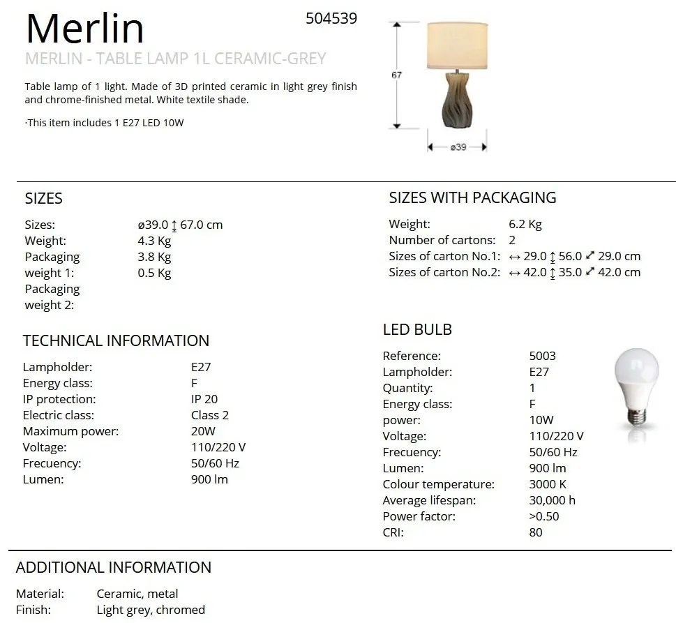 Lampa de masa din ceramica imprimata 3D Merlin