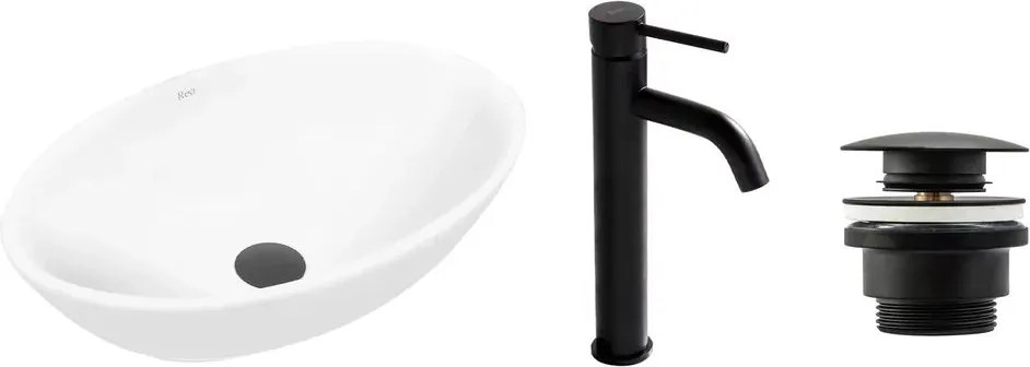 Set lavoar pe blat Rea Pamela + baterie Lungo + ventil Click-Clack universal