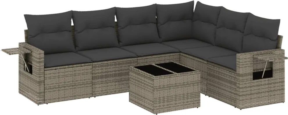 vidaXL Set canapele de grădină, 7 piese, cu perne, gri, poliratan
