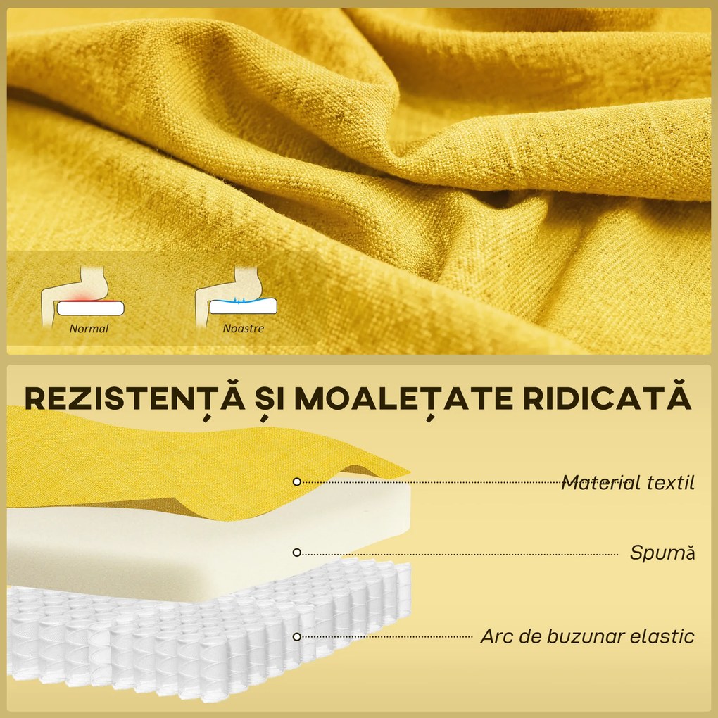 HOMCOM Canapea cu 2 Locuri din Țesătură, Fără Brațe, Canapea de Sufragerie cu Picioare din Lemn, 117x56,5x77 cm, Galben | Aosom Romania
