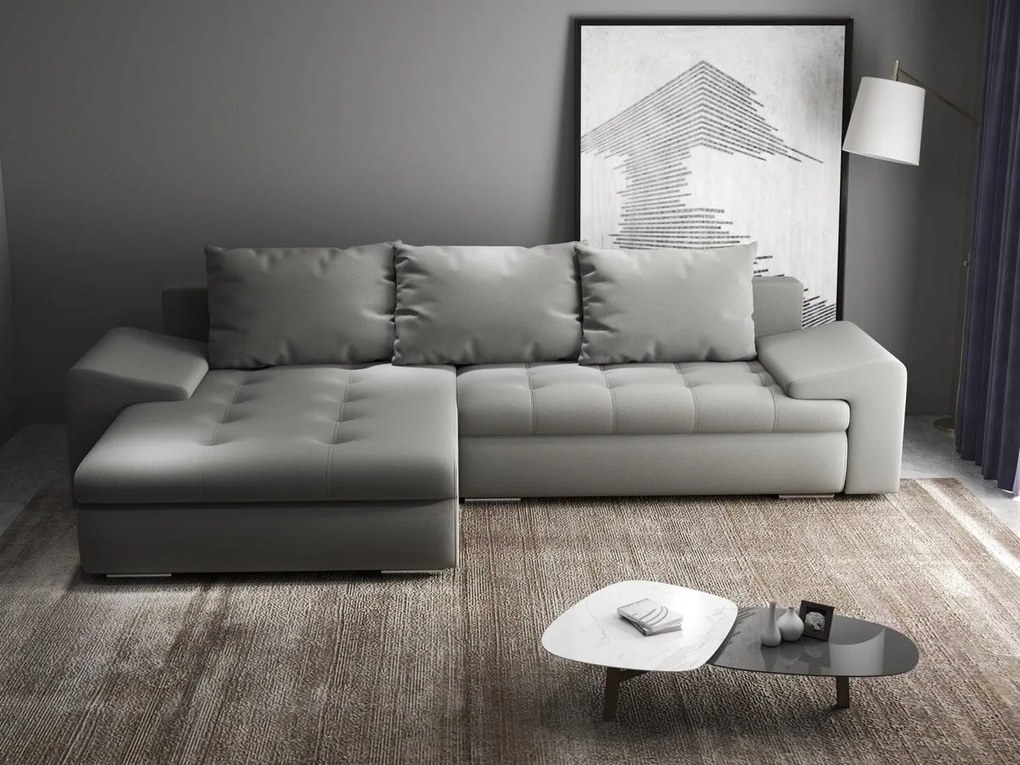 Colțar extensibil dumonde cu ladă de depozitare si sezut confortabil din spuma high-density, Leonardo Royal Gri 260x185 cm