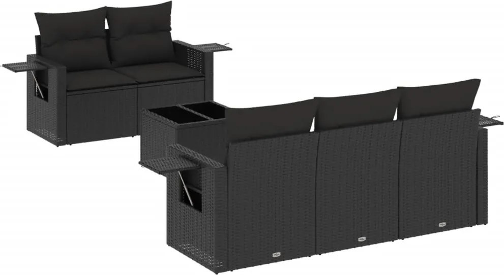 vidaXL Set mobilier de grădină cu perne, 6 piese, negru, poliratan