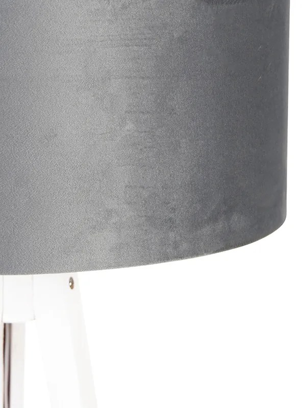 Lampa de podea moderna cu trepied alb cu abajur gri din catifea 50 cm - Tripod Classic
