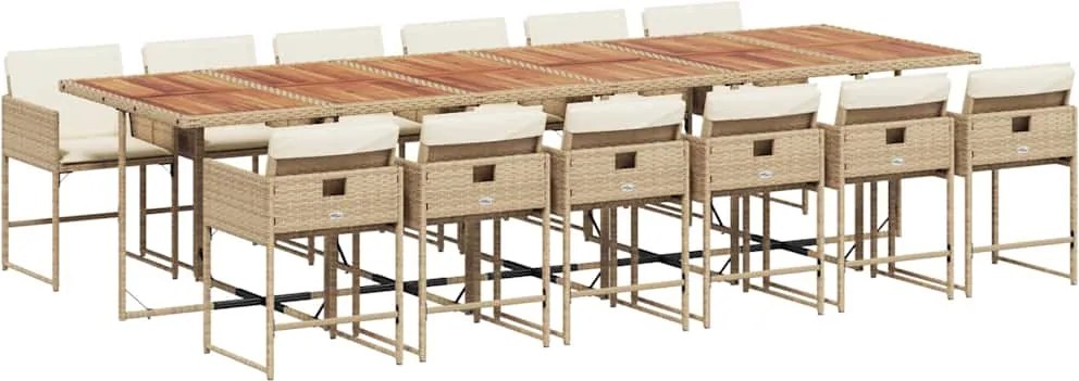 vidaXL Set mobilier de grădină cu perne, 13 piese, bej, poliratan