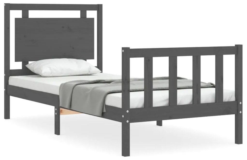3192133 vidaXL Cadru de pat cu tăblie, gri, 90x190 cm, lemn masiv