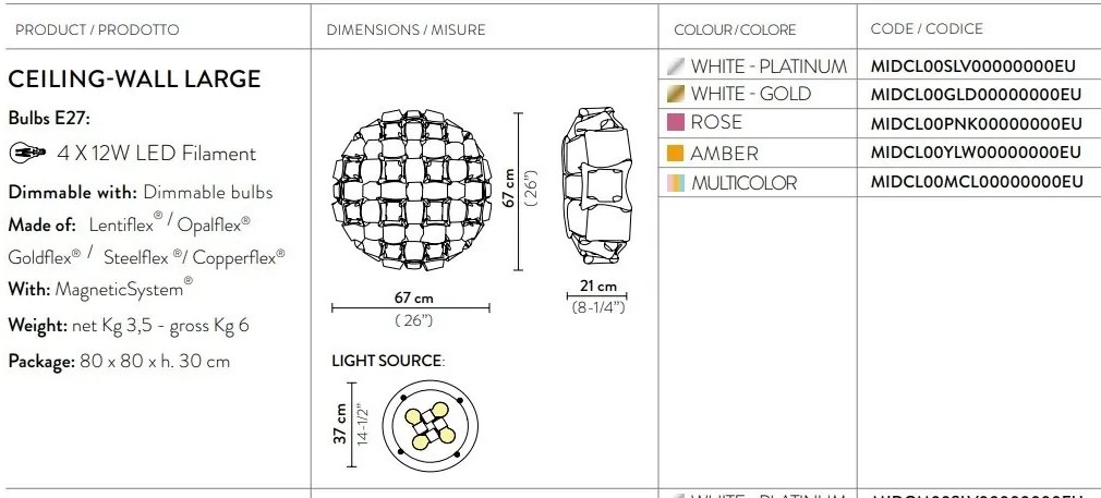 Aplica perete sau tavan design modern geometric Mida Large Platino