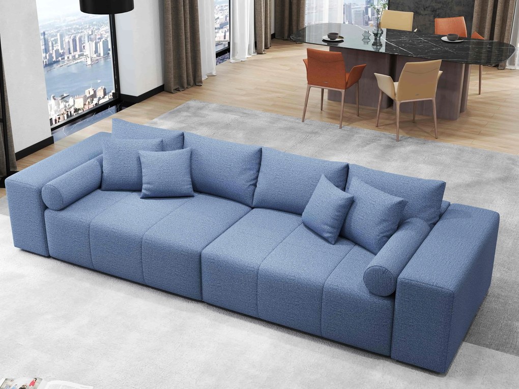 Canapea extensibilă dumonde cu ladă de depozitare si sezut confortabil din spuma high-density, Marbela Enjoy Blue XXL 295x100 cm