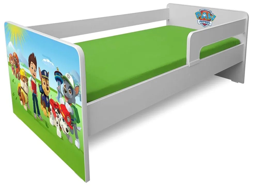 Pat copii Paw Patrol P1L 2-6 ani cu paravane detasabile/interschimbabile + saltea Basic + Lampa veghe