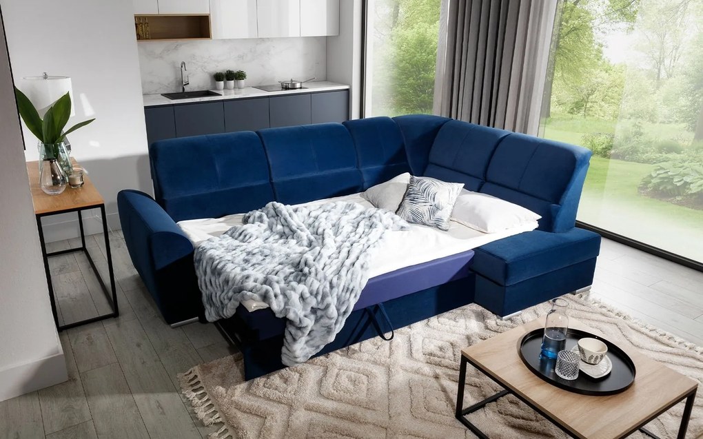 Colțar lemn masiv Extensibil Samara 270x186cm Ladă Depozitare Personalizabil - Loco 04, Dreapta