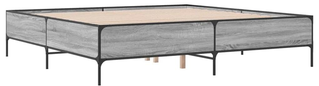 3279780 vidaXL Cadru de pat, gri sonoma, 200x200 cm, lemn prelucrat și metal