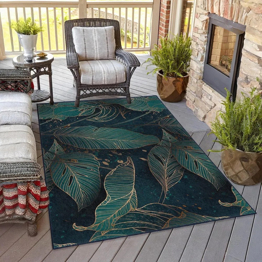 Covor tip traversă culoare petrol lavabil 80x200 cm Midnight Jungle – Mila Home
