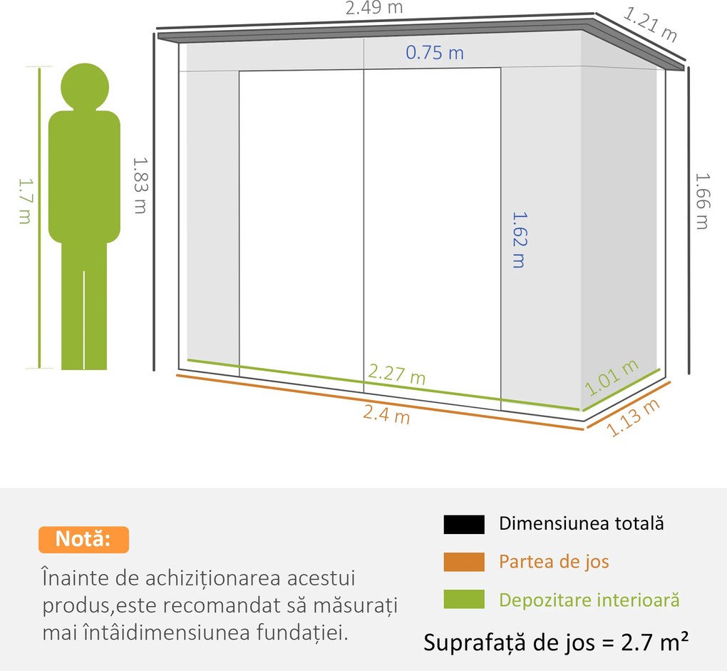 Outsunny Sopron de Gradina de 8 x 4FT Galvanizat Sopron din Metal