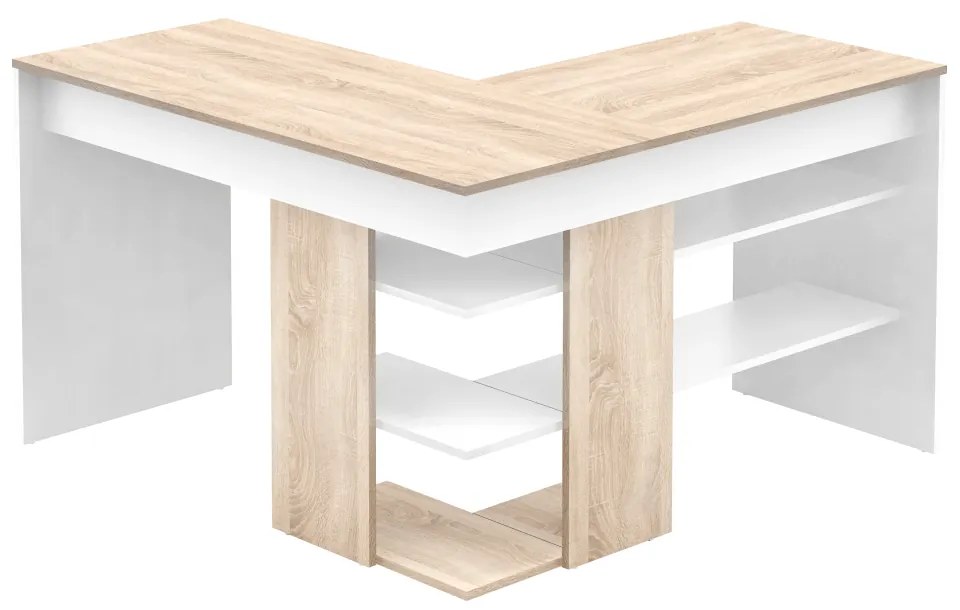 Birou pentru colt , pal alb stejar sonoma , 120 x 120 cm, 50 cm adancime, cu rafturi alb/stejar sonoma, 120 cm, 120 cm