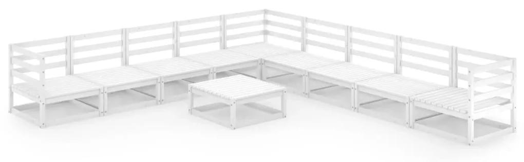 Set mobilier de gradina, 10 piese, alb, lemn masiv de pin Alb, 1, nu