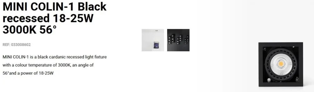 Spot LED incastrabil MINI COLIN-1 Black recessed 18-25W 3000K 56°