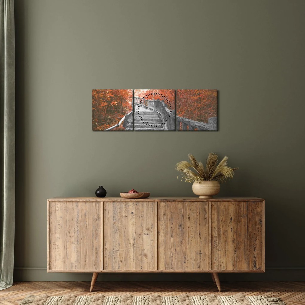Tablou - Scări în natură, portocaliu (cu ceas) (90x30 cm)