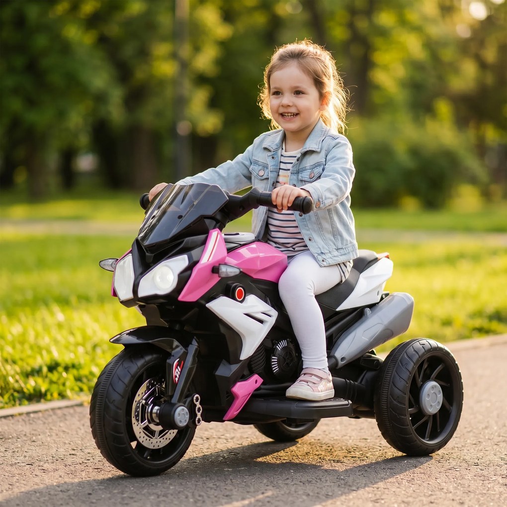 HOMCOM Motocicletă Electrică, 6 V, cu 3 Roți, pentru Copii de 3-5 Ani, Roz | Aosom Romania
