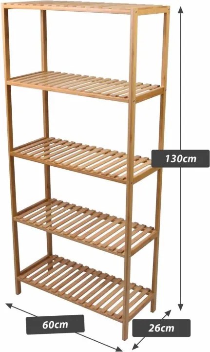 Raft din bambus, 5 rafturi, 60 x 26 x 130 cm