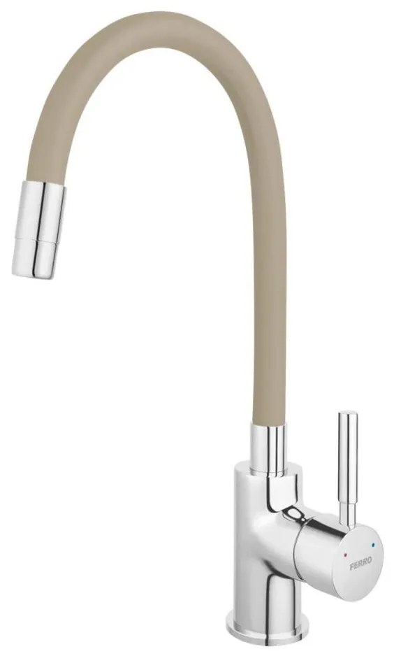 Baterie de chiuvetă cu pipă flexibilă FERRO crom lucios/bej