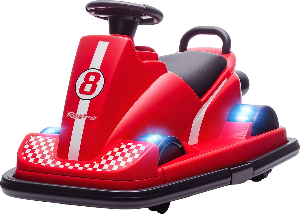 AIYAPLAY Autoscooter pentru copii, rotativ la 360°, volan, lumini LED, funcție muzică, 3-8 ani, Roșu | Aosom Romania