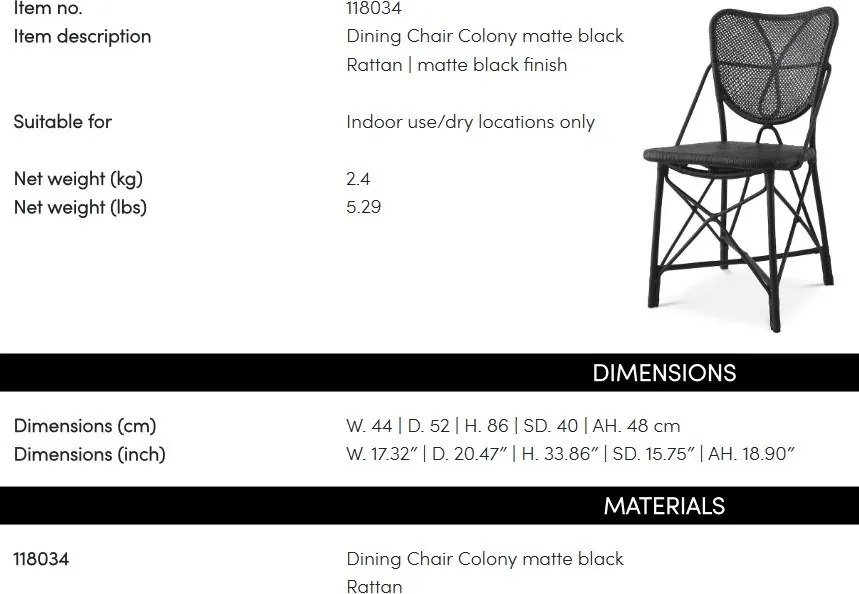 Scaun din ratan design LUX, Colony negru