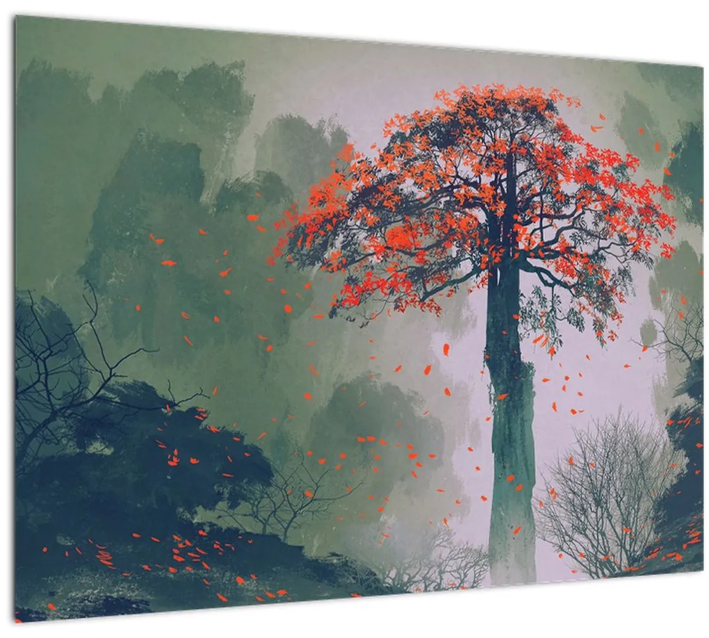 Tablou pe sticlă - Copacul roșu singuratic (70x50 cm)