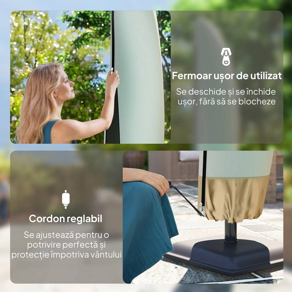 Outsunny Husă pentru Umbrelă de Grădină Impermeabilă cu Fermoar si Șnur din Țesătură, 220x56x56 cm, Bej și Cafeniu | Aosom Romania