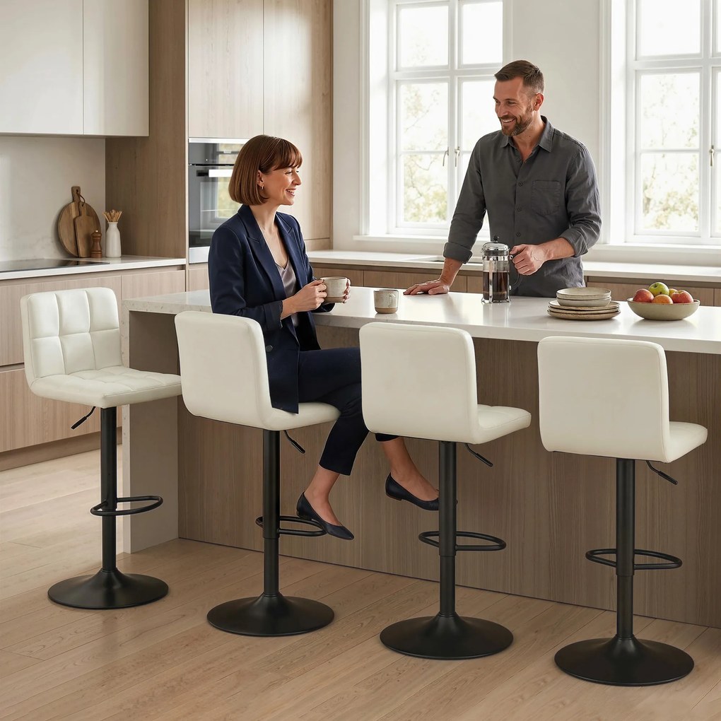 HOMCOM Set 2 Scaune de Bar din Piele PU cu Suport pentru Picioare, Scaune Rotative, Bucătărie, Crem | Aosom Romania