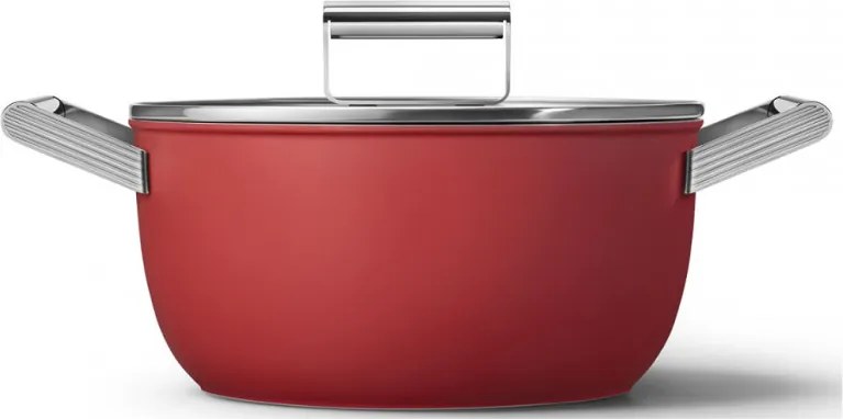 Oala cu capac SMEG CKFC2411RDM, 4,8 l, Ø24 cm, Acoperire cu teflon, Pana la 250°C, Inductie, Rosu