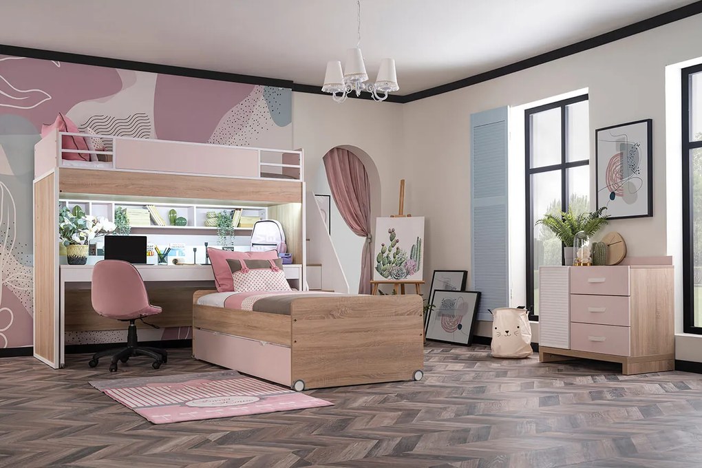 Pat etajat pentru copii cu spatiu de depozitare, birou pentru studii, Colectia  Angel City