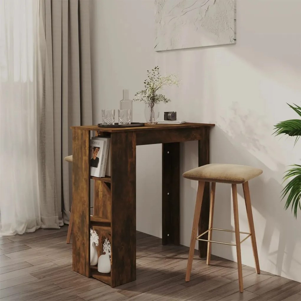 812963 vidaXL Masă de bar cu raft, stejar afumat, 102x50x103,5 cm, PAL