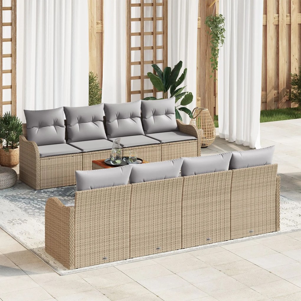 vidaXL Set de canapele pentru grădină 9 pcs Bej Rattan poli