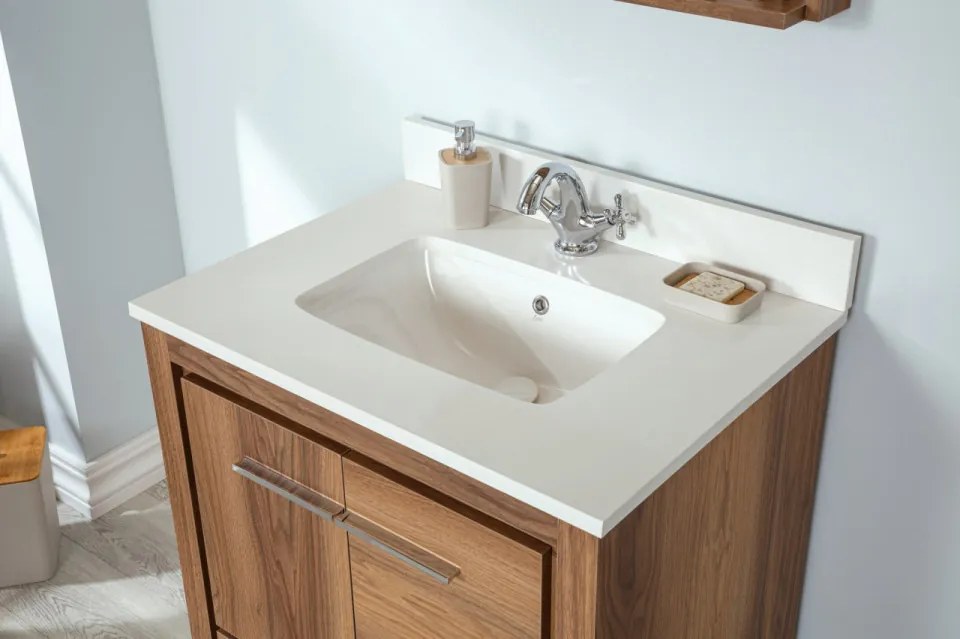 Set Mobilier Baie Superior 30, Include Dulap Baza cu Lavoar și Oglinda, 75 cm, Nuc