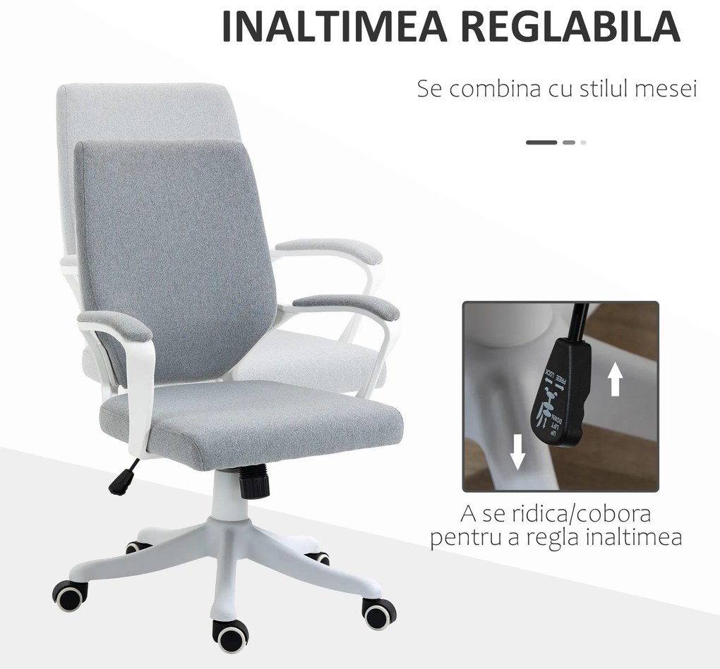 Scaun de Birou Ergonomic, Inaltime Reglabila si Functie de Balansare, Fotoliu Pivotant cu Roti, 62x69x92-102cm, Gri Alb Vinsetto | Aosom Romania