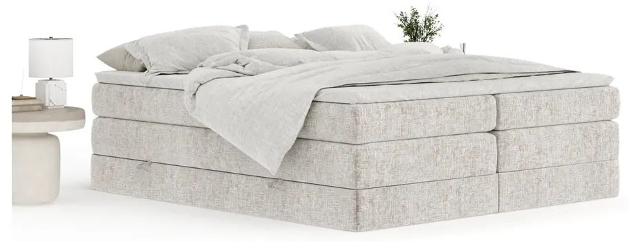 Pat boxspring bej cu spațiu de depozitare/fără tăblie 200x200 cm Juniper – Maison de Rêve