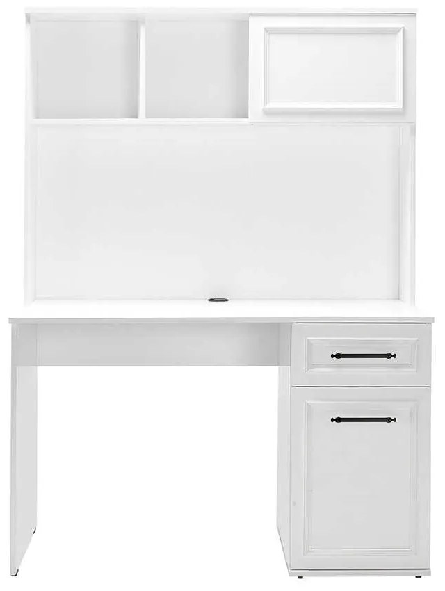 Birou Adore Country cu biblioteca, Alb Mat,  120x167x60 cm