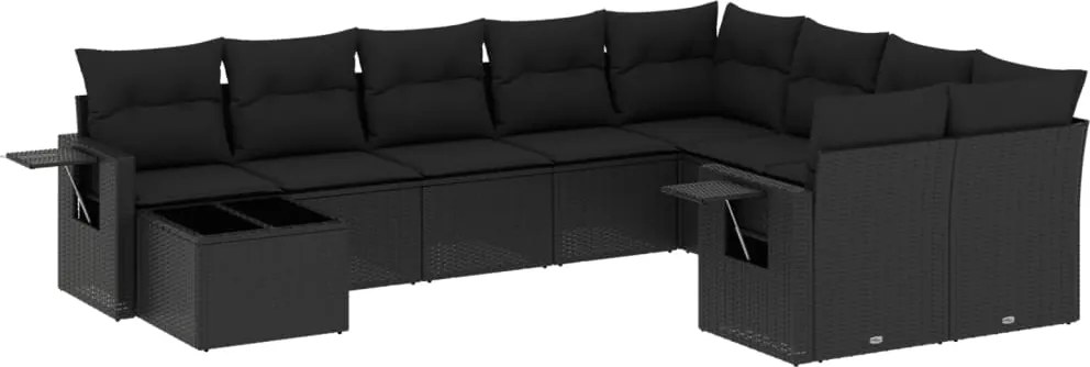 vidaXL Set canapele de grădină cu perne, 10 piese, negru, poliratan