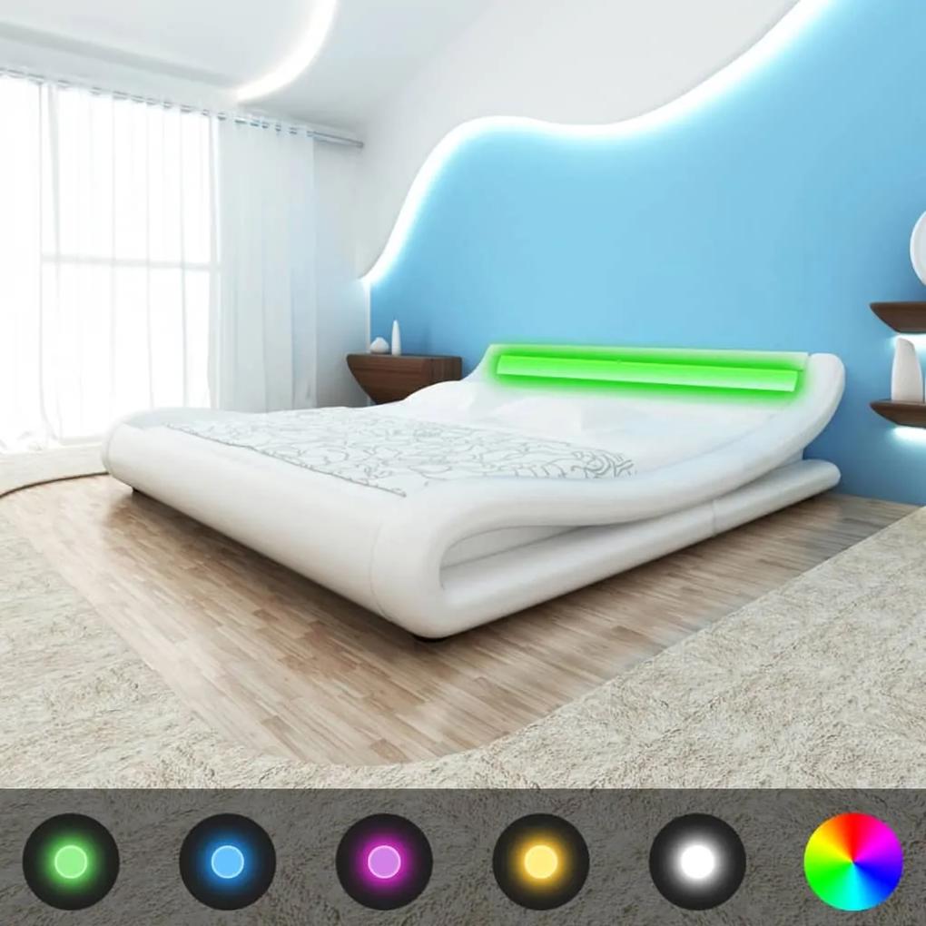 240839 vidaXL Cadru de pat cu LED, alb, 180 x 200 cm, piele artificială