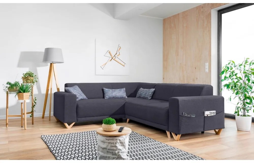 Colțar gri antracit extensibil/cu spațiu de depozitare (cu colț pe partea stângă/în formă de ”L”) Classy Sophie – Miuform