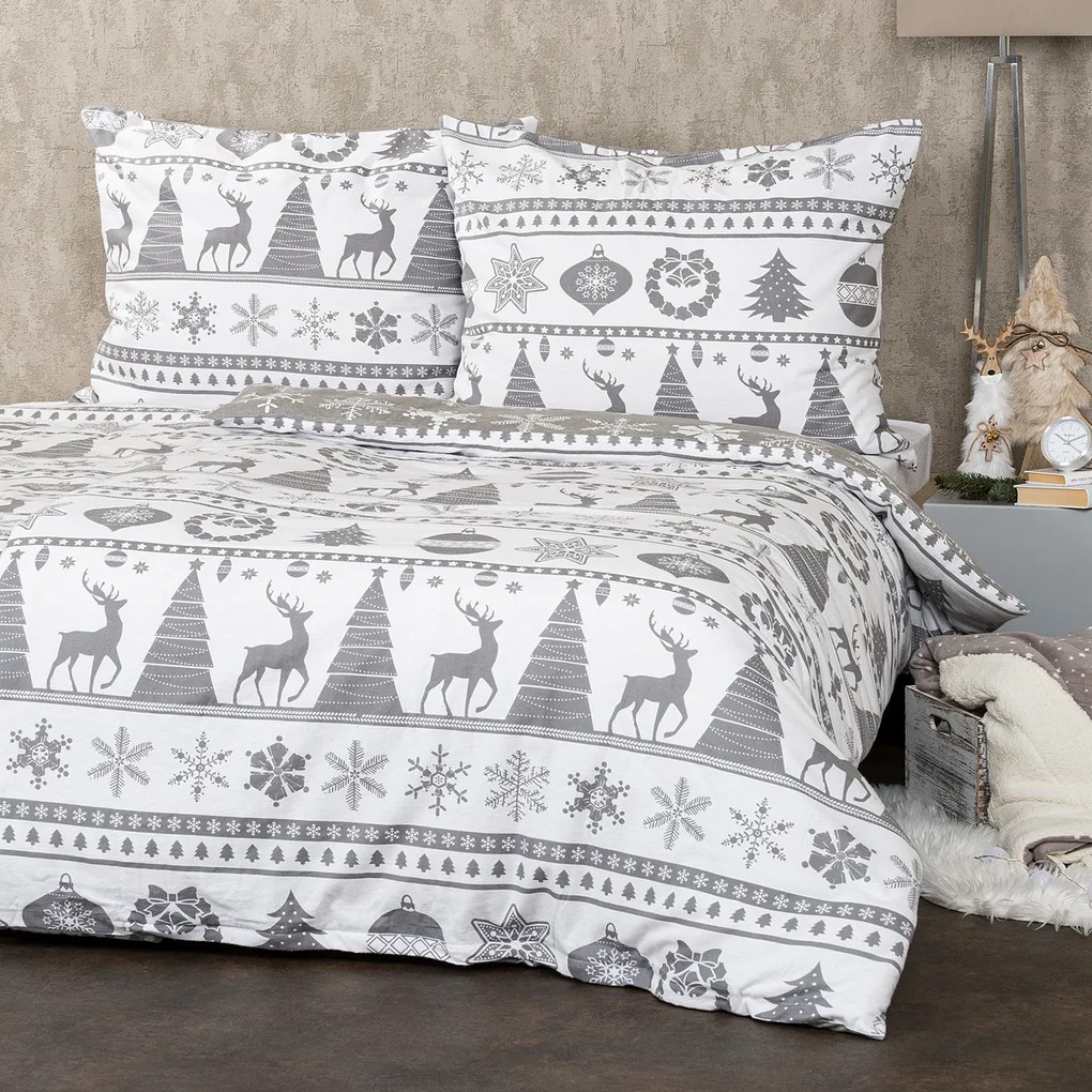 Lenjerie de pat din bumbac flanelCrăciun 4Home Christmas Time, gri, 140 x 200 cm, 70 x 90 cm
