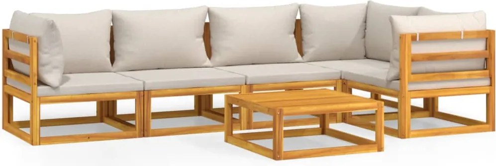 vidaXL Set mobilier grădină, perne gri deschis, 6 piese, lemn masiv