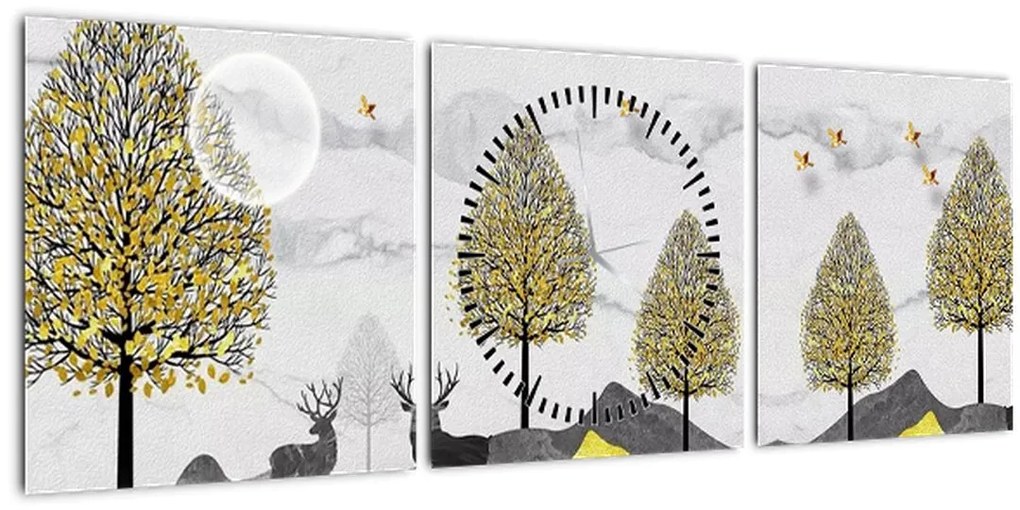 Tablou cu cerbi pictați (cu ceas) (90x30 cm)