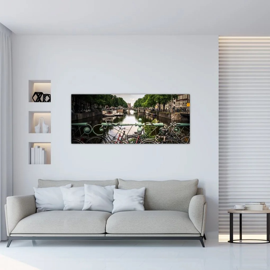 Tablou cu bicicleta în oraș (120x50 cm)