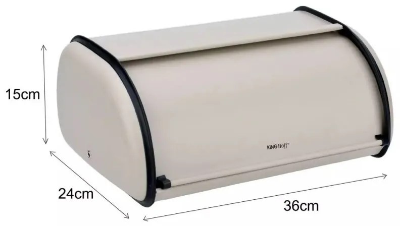 Cutie pentru paine Kinghoff KH 1754, 15x24x36 cm, Deschidere si inchidere lina, Otel, Bej