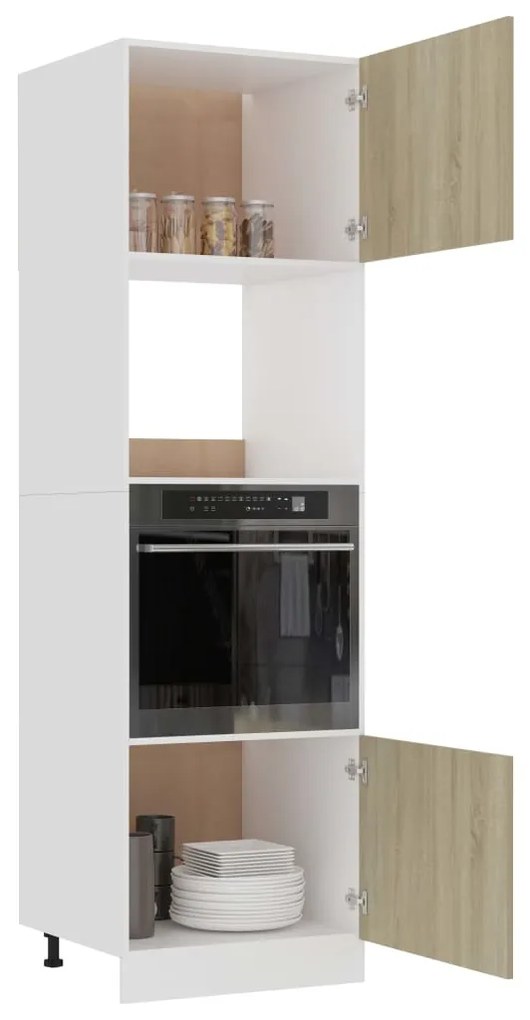 Dulap cuptor microunde, stejar Sonoma, 60 x 57 x 207 cm, PAL Stejar sonoma, Dulap pentru cuptor cu microunde, 1