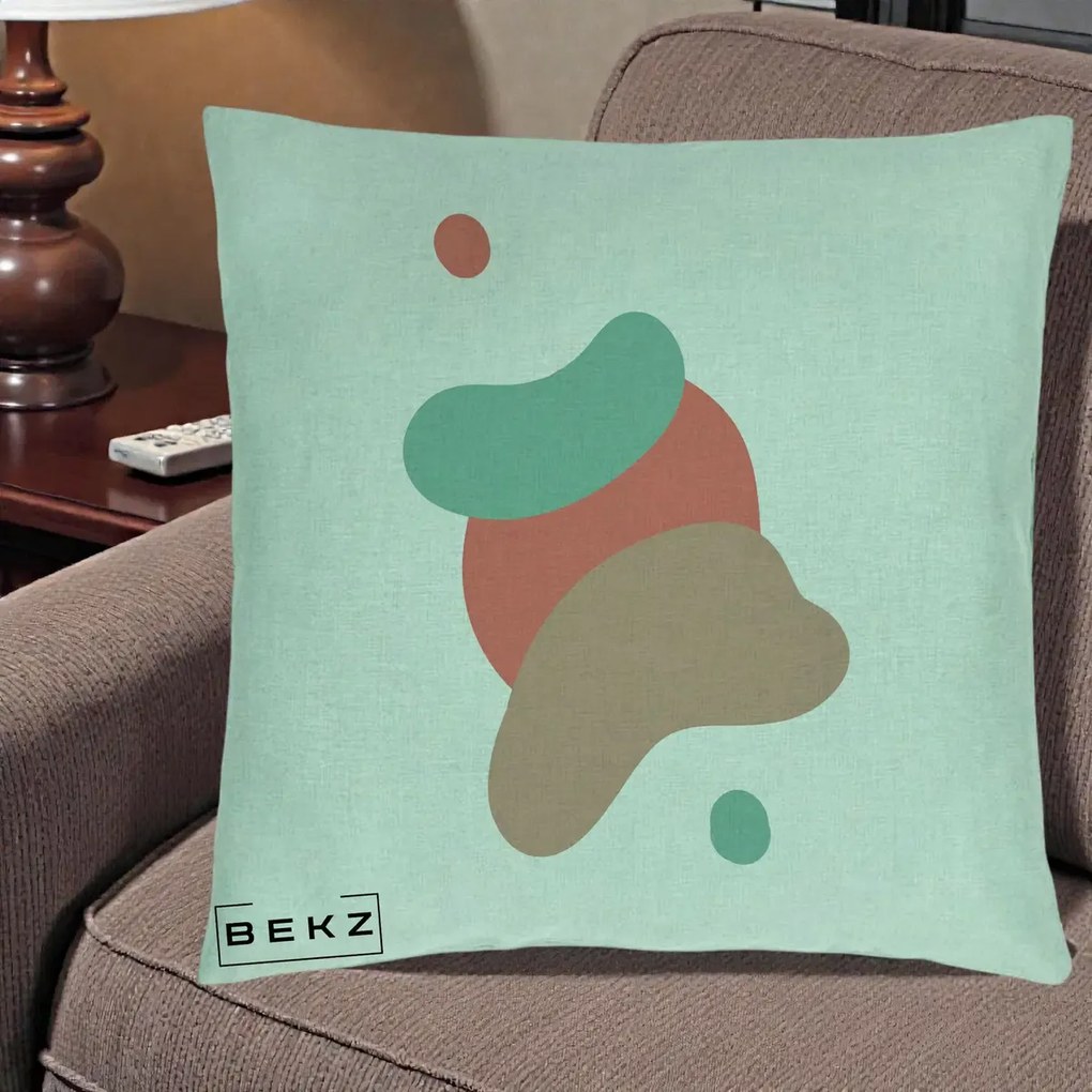 Perna Decorativa Abstract Forme Fluide Coral, 40x40 cm, Verde Menta, Husa Detasabila, Perna Inclusa, BEKZ®